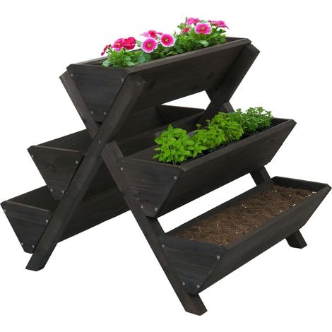 NEUWERTIG] Pflanztreppe HHG-646, Blumenregal Kräutertreppe Pflanzkübel Hochbeet, 5 Kästen 56x56x70 Outdoor Holz MVG anthrazit