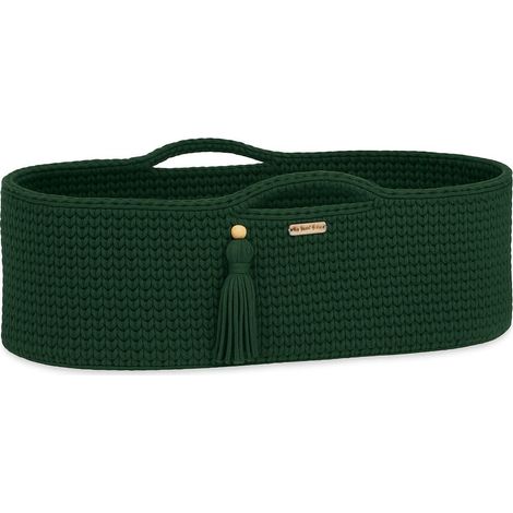 Moisés de algodón BOHO hecho a mano con colchón - verde botella (1/5)