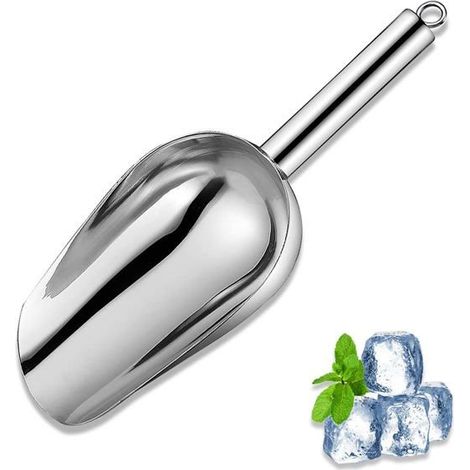 Pelle à glace en métal (6 oz) – Pour machines à glaçons domestiques, petite pelle alimentaire – Acier inoxydable, argentée (1/5)