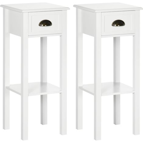 Conjunto de 2 mesas auxiliares mesitas de noche con cajón y estante de almacenamiento estilo moderno para salón dormitorio 30x30x75 cm (1/5)