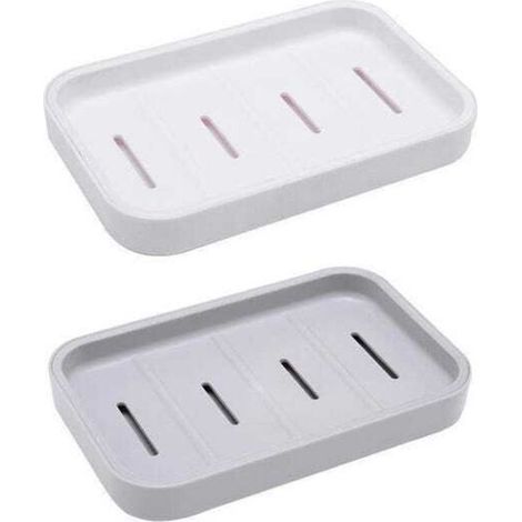 (Gris + Blanc) 2 porte-savons avec bac d'égouttage amovible, porte-savon portable en plastique pour douche, salle de bain, cuisine (1/5)