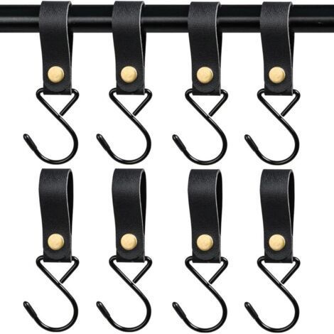 8 Pack Leather S Hooks with Buckle - Metal Hooks for Kitchen, Bathroom, Camping, Practical Item Hanger. (1/5)