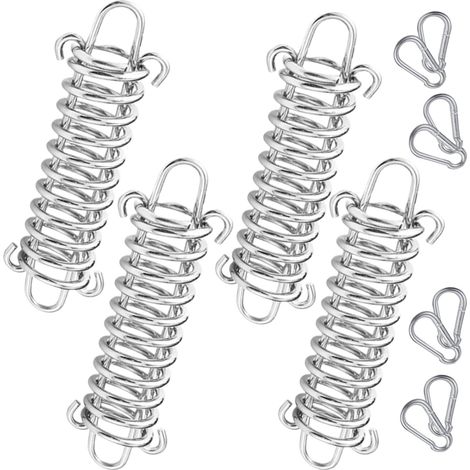 Lot de 4 ressorts de serrage en acier inoxydable avec mousquetons, ressorts de traction très résistants, pour voile d'ombrage, tente de camping et auvents, kit de fixation antirouille, avec 8 crochets (1/5)