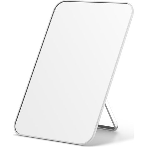 Miroir de Maquillage de Bureau, Miroir de Table 21,4 x 13,7 cm avec Support Pliable et Trou de Suspension pour Rasage et Voyage, Blanc (1/5)