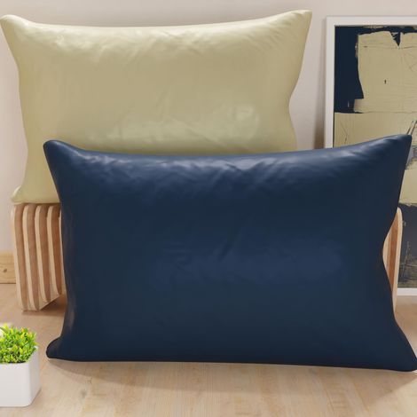 Lot de 2 Taies d'oreiller de Lit 80x40 cm, Housses de Coussin Unies Double Face Bleu et Taupe, Taie Oreiller 100% Microfibre