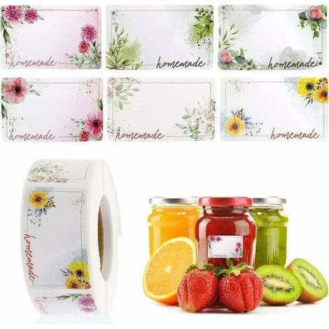ZVD 500 pièces Étiquettes à confiture,Étiquette Autocollante Fleur Rectangle Etiquettes Autocollants Bocaux,convient pour pot de confiture bocal distributeur de confiture de fruits confits épice (1/4)