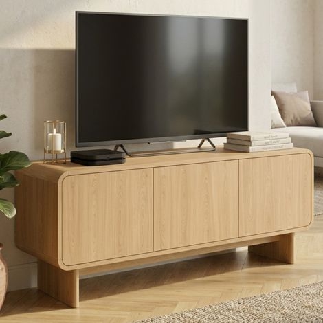 Mueble de TV de 3 puertas CAPUCINE de 140 cm en diseño de haya redondeado