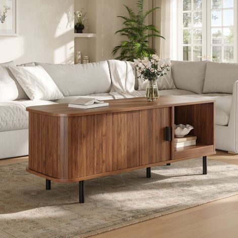 Tavolino da caffè 110x40x55 cm in MDF e truciolare noce con contenitore – MEUBLIV (1/5)
