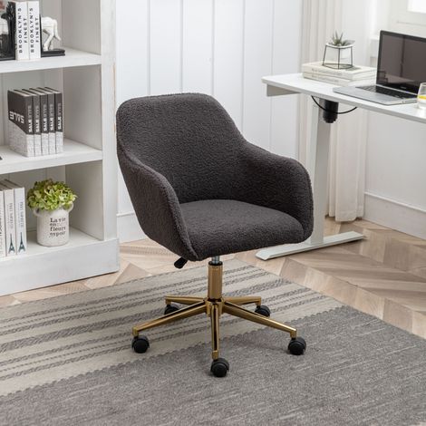 New Teddy Fabric Material Adjustable Height Swivel Home Office Chair For Indoor Office With Gold Legs,Dark Gray (1/5)