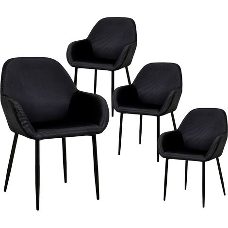 ALESSIA - Lot de 4 Fauteuils Velours Côtelé Noir (1/5)