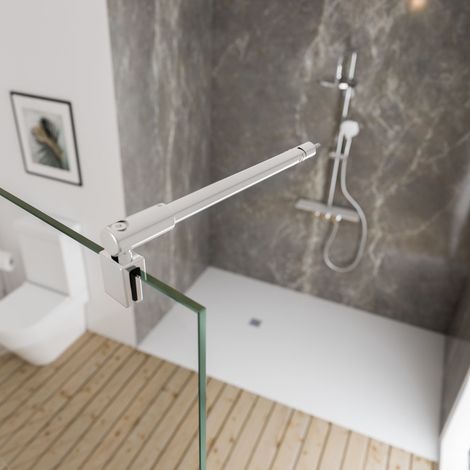 Schulte – Barre de stabilisation murale chromée recoupable pour verre 5 - 8 mm – Fixation perpendiculaire ou diagonale – Longueur 122 cm - E100320-41