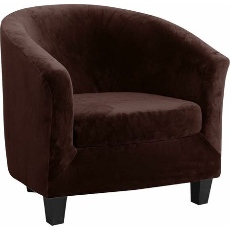 Velvet Club Armchair Slipcover Two Piece Set Stretch Armchair Slipcover Living Room Armchair Slipcover Tub Chair with Cushion Cover (Dark Brown) (1/5)