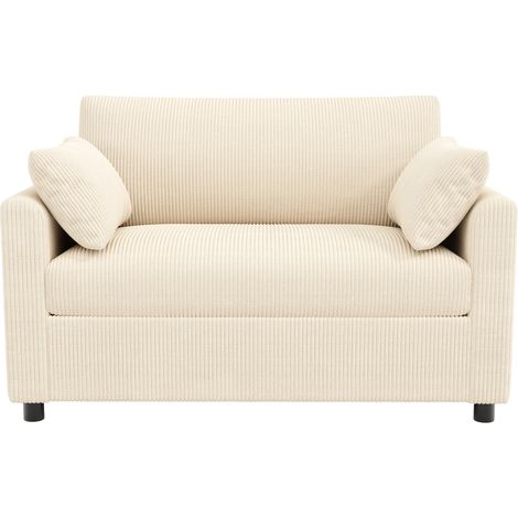 Canapé-lit 2 places extensible en velours côtelé beige avec table d'appoint rabattable et ports USB (1/5)