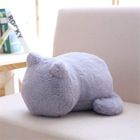 Coussin chat en peluche cadeau d'anniversaire doux confortable pour voiture bureau enfants (gris) (1/5)