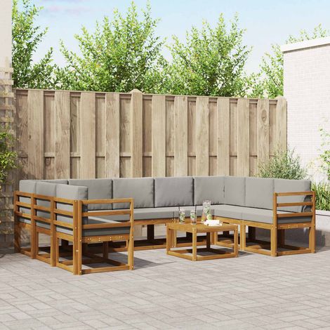 vidaXL Outdoor-Sofagarnitur mit Kissen 10 pcs Natürlich und Hellgrau (1/5)