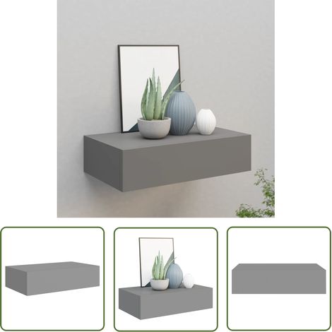 The Living Store Wandregal mit Schublade Grau 40x23,5x10 cm MDF - Wandregal - Regal - Schubladenregal - Grau - Modernes Möbel (1/5)