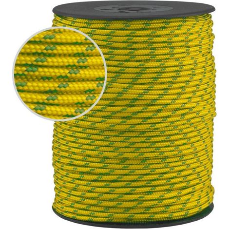 Corde de drisse fluorescente 3 mm 100 m - nylon haute ténacité, charge 1 200-1 400 kg, jaune pistache