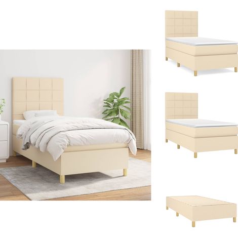 Sommier à lattes de lit avec matelas Crème 80x200 cm Tissu - Lit Plateforme - Lit Tapissier - Lit Double - Literie - Chambre À Coucher (1/5)