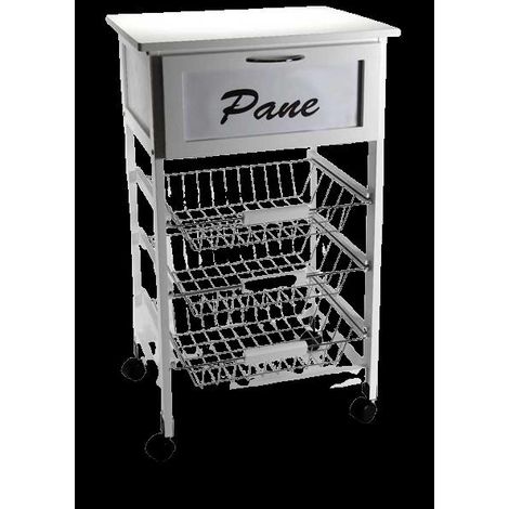 Carrello con ruote in legno per cucina con casetto cm 47 x 37 x 85 h