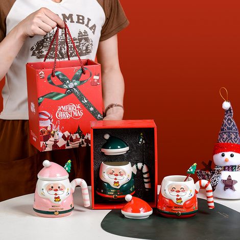 Tasse en céramique Père Noël créatif et coloré, peinte à la main, inspirée des célébrités d'Internet, coffret cadeau Père Noël rouge. (1/5)