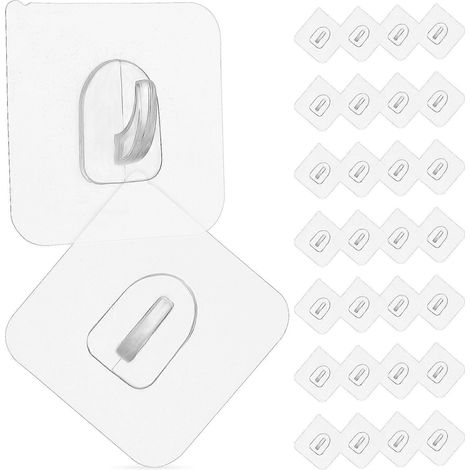 Lot de 30 crochets adhésifs transparents pour porte, mur ou cuisine, salle de bain, toilettes (1/5)