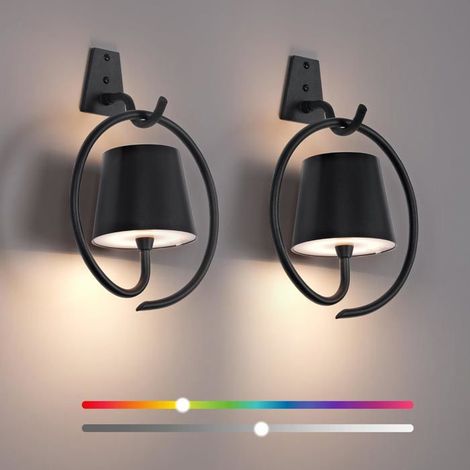 Applique Murale Rechargeable RVB Sans Fil IP54 à Intensité Variable Lot de 2 LED Étanche pour Couloir Chambre Salon