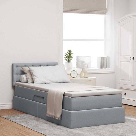 vidaXL Lit avec rangement et matelas Gris clair 100 x 200 cm