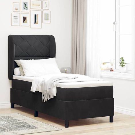 Lit à ressorts avec matelas Noir 80 x 200 cm Velours (1/5)