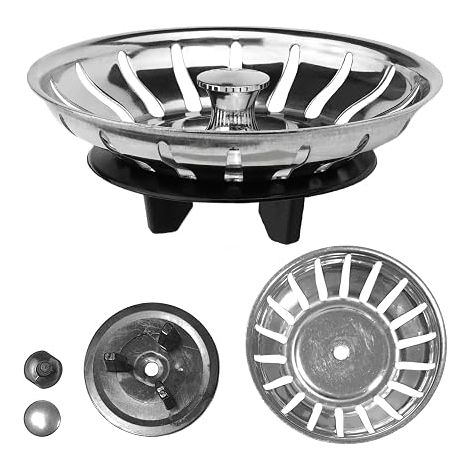 Bouchon Évier Cuisine pour Ancien Modèle  Bonde Évier 80mm en Acier Inoxydable avec Joint à 3 Griffes  Panier Filtre de Rechange pour Siphon (1/5)