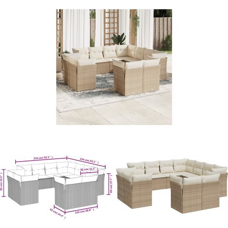 11-tlg. Garten-Sofagarnitur mit Kissen Beige Poly Rattan - Gartenmöbel - Outdoor Möbel - Rattan Sofa - Lounge Set - Gartenlounge - Home & Living (1/3)
