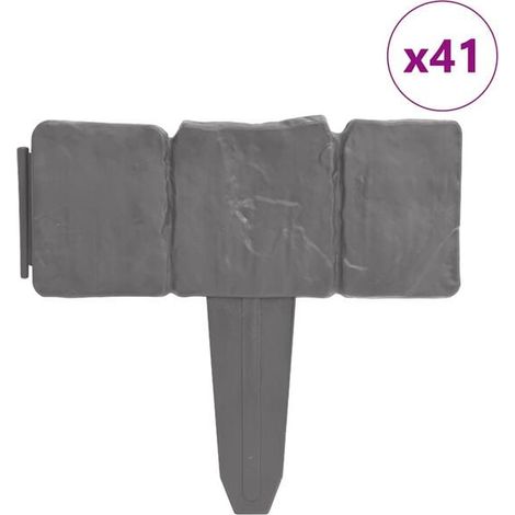 41 panneaux de clôture de jardin/pelouse en plastique de 10 mètres de long, imitation pierre. (1/5)