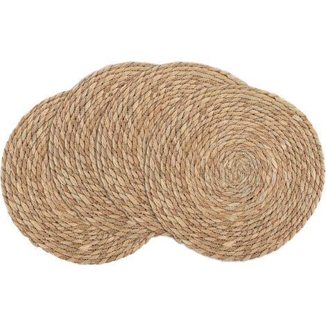 4 tovagliette intrecciate, 30 cm, sottobicchieri rotondi in juta, tovagliette rotonde, stile bohémien, intrecciate, lavabili (1/5)