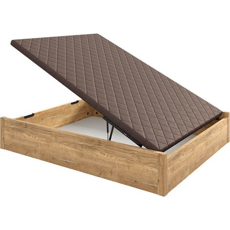 Lit coffre en bois avec poignée intégrée, hauteur 34 cm 135x182 cm - Estepa
