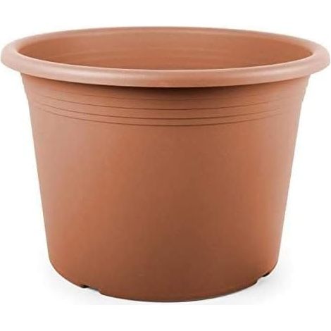 Vaso per piante e fiori in plastica rotondo, cilindro color terracotta Tomaino