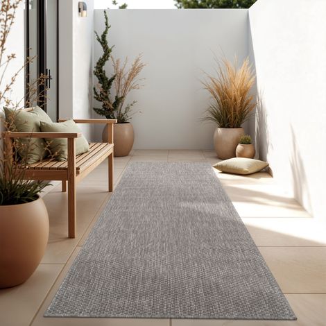 Paco Home Tappeto Per Esterno Balcone Terrazza Tappeto Cucina Monocolore Mélange 80x150 cm, Grigio