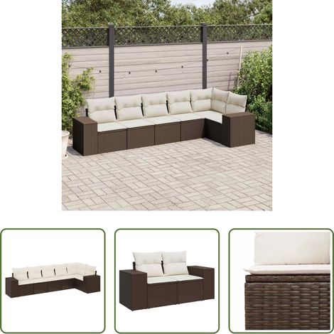 vidaXL Set sofás de jardín 6 piezas y cojines ratán sintético marrón (1/5)