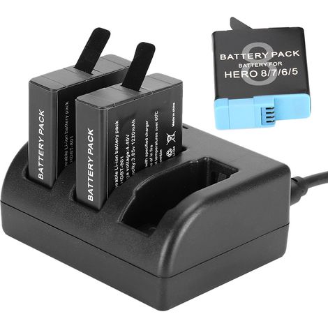 Batterie rechargeable noire AHDBT-801 avec chargeur 3 canaux pour GoPro Hero 8/7/6/5 (1/5)