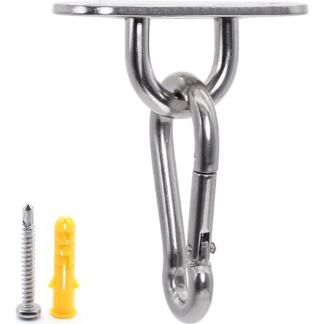 M6 Crochet Plafond Kit, 60mm Pontet Acier Inoxydable (4 pcs) et Mousquetons INOX (4 pcs) avec Cheville Beton, Crochet Métal Forme U pour Fixation Voile d'Ombrage, Ccessoire Bateau, Hamac Chaise (1/5)