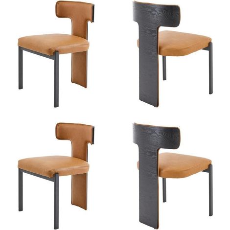 Esszimmerstühle 4er Set Kunstleder Braun mit T-Rückenlehne und Metallbeinen (1/5)