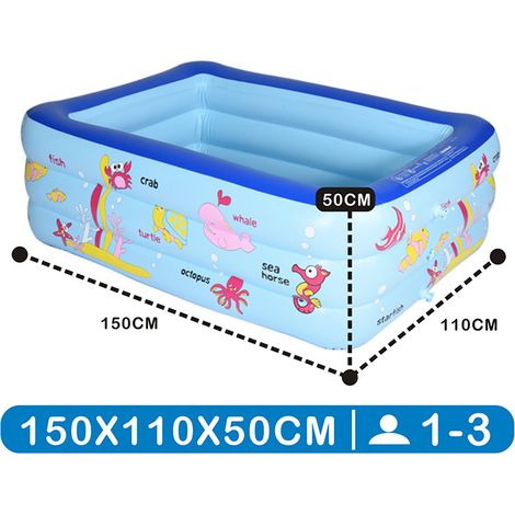 Grande Piscine Gonflable Intérieure pour Enfants 150x110x50cm – Bassin de Jeu Domestique à 3 Couches, Jouet d'Été et Bac à Sable pour Bébé