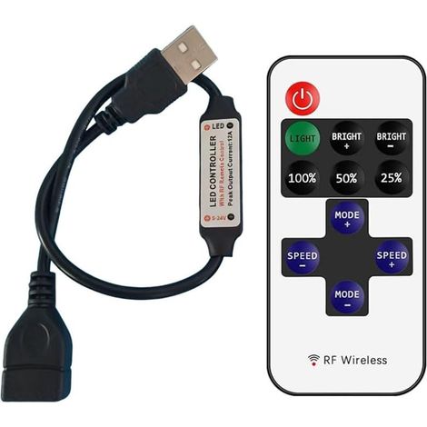 11-button RF remote control for 5-24V LED strips (uniform), black (1/5)