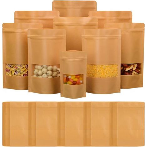 Bolsas de papel kraft con ventana transparente，Aptas para frutos secos，Marrón，30 x 40 cm，Paquete de 20 (1/5)