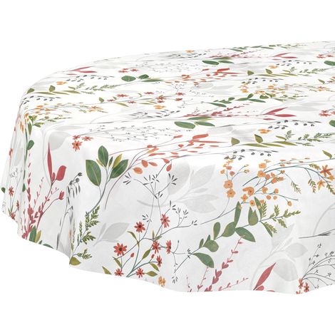 Nappe en Toile cirée - Lavable - Facile d'entretien - Imperméable - Effet Lotus - Naturelle - Ovale - 180 x 140 cm - Bord coupé (1/5)