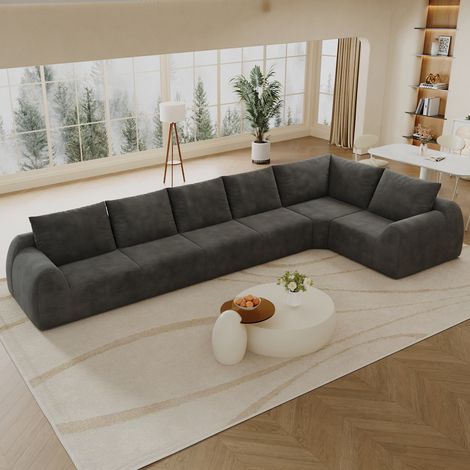 Canapé d'angle en L, canapé modulable 7 places en tissu chenille gris foncé, sans cadre, mousse haute élasticité, livré compressé sans montage, 401 × 200 × 85 cm, salon et appartement