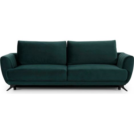 Canapé convertible en tissu MAGY - Design minimaliste avec pieds métal noir-Vert foncé (1/5)