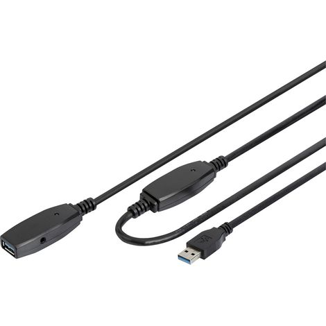 Digitus USB-Kabel  USB 3.2 Gen1 (USB 3.0 / USB 3.1 Gen1) USB-A Stecker, USB-A Buchse 10.00 m Schwarz