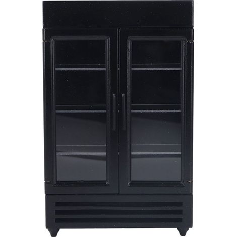 Mini réfrigérateur en bois pour maison de poupée, modèle élégant noir, portable et détaillé, échelle 1:12, simulation réaliste (1/5)