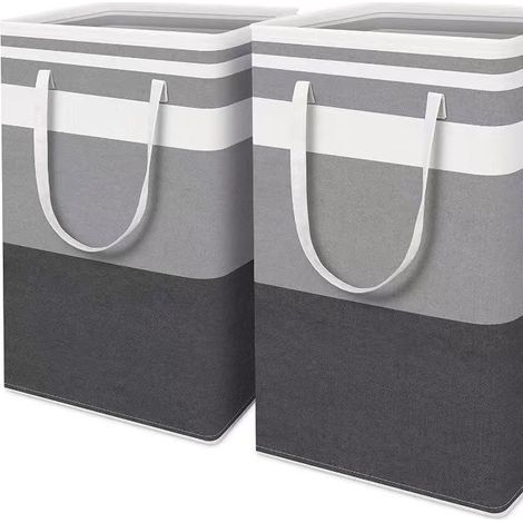 Set aus 2 großen, wasserdichten, freistehenden, faltbaren Wäschekörben mit verstärkten Griffen, für Waschküche, Studentenwohnheim, Badezimmer, Wohnheim (grau, 75 cm). (1/4)