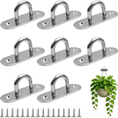 8 Pièces Pontet Inox, Plaque Oeillet M5 pour Suspension Lourde Plaque D'Œillet Acier Inoxydable, Crochet Plafond Charge en U pour Auvent Cordes et Filets Décoratifs (Blanc) (1/5)
