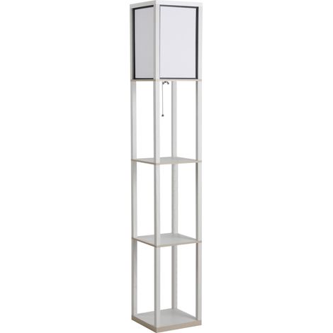 Lampe sur pied 40W avec 3 tablettes et interrupteur à tirette, en Legno et PS, 26x26x160 cm, blanc - Ce luminaire de haute qualité allie design élégant et fonctionnalité optimale, parfait pour embe...